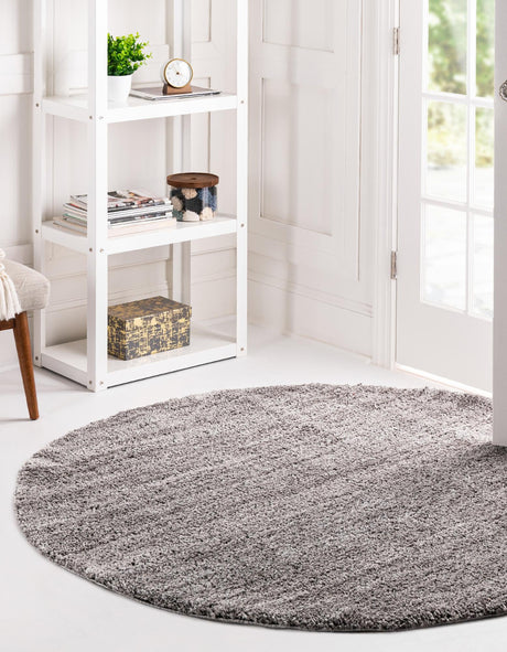 Pepper Gray 5' 3 x 5' 3 Jill Zarin Shaggy Chic Round Area Rug Thick Soft Touch Fluffy & Plush Shaggy Pile 100% Polyester (Space-Dyed Yarn) With Jute Backing  Carpet for Sale at Rug Engine