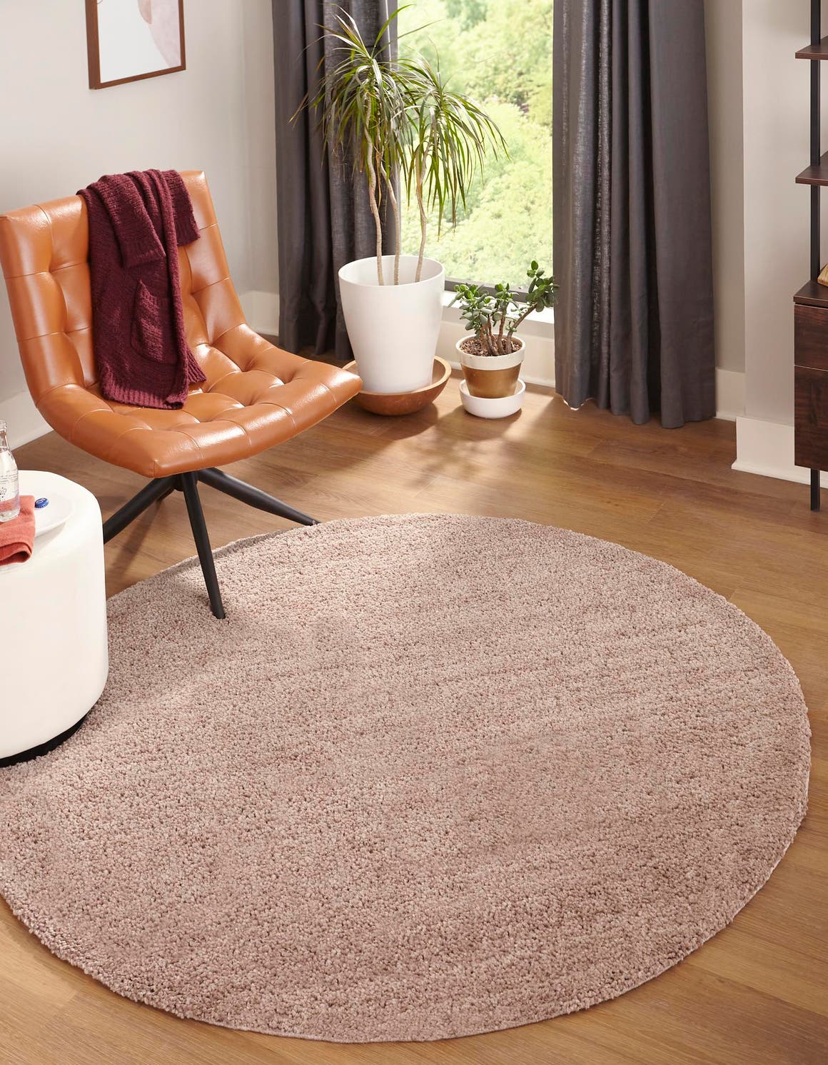 Mushroom 5' 3 x 5' 3 Jill Zarin Shaggy Chic Round Area Rug Thick Soft Touch Fluffy & Plush Shaggy Pile 100% Polyester (Space-Dyed Yarn) With Jute Backing  Carpet for Sale at Rug Engine