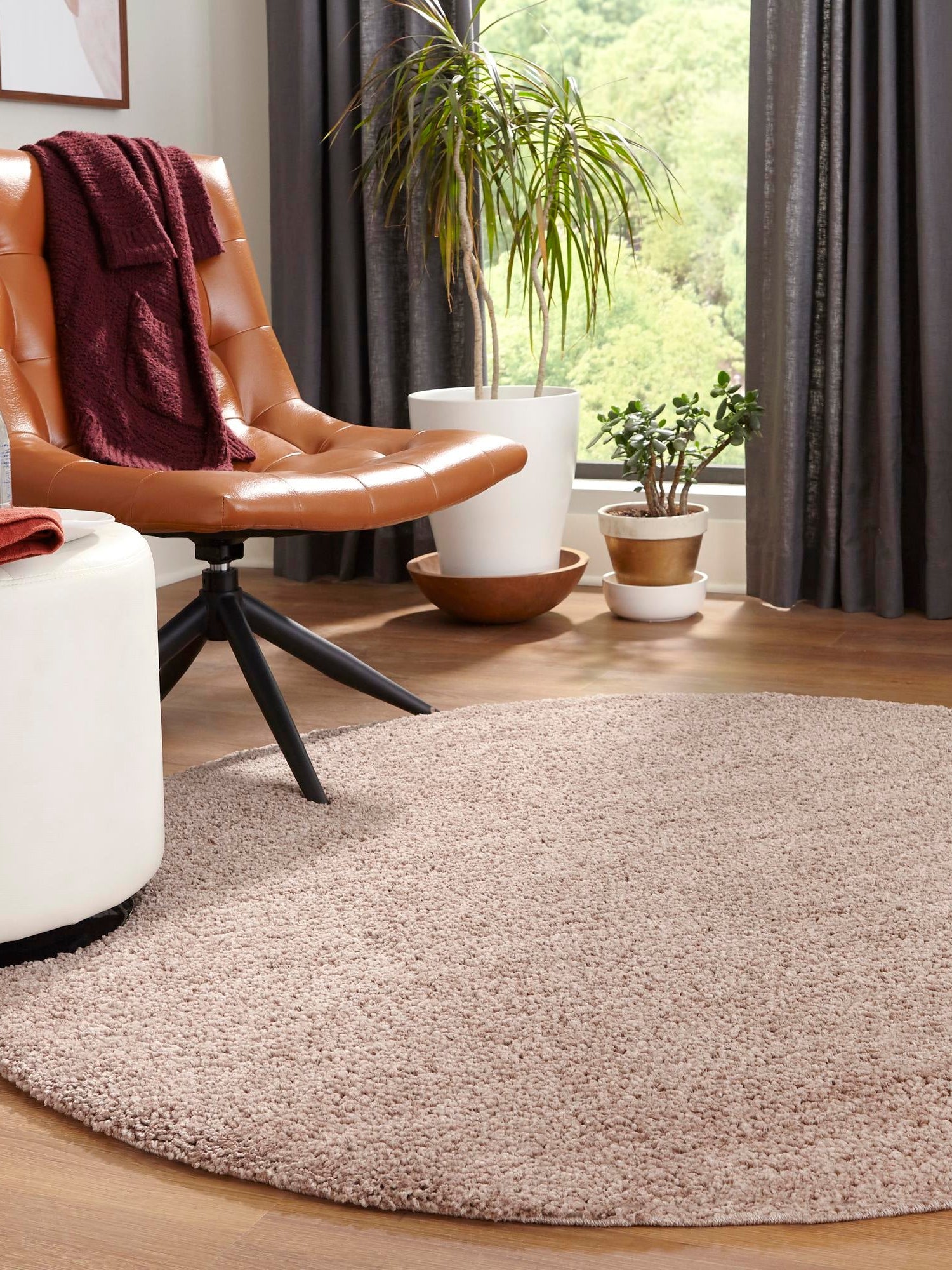 Mushroom 3' 3 x 3' 3 Jill Zarin Shaggy Chic Round Area Rug Thick Soft Touch Fluffy & Plush Shaggy Pile 100% Polyester (Space-Dyed Yarn) With Jute Backing  Carpet for Sale at Rug Engine