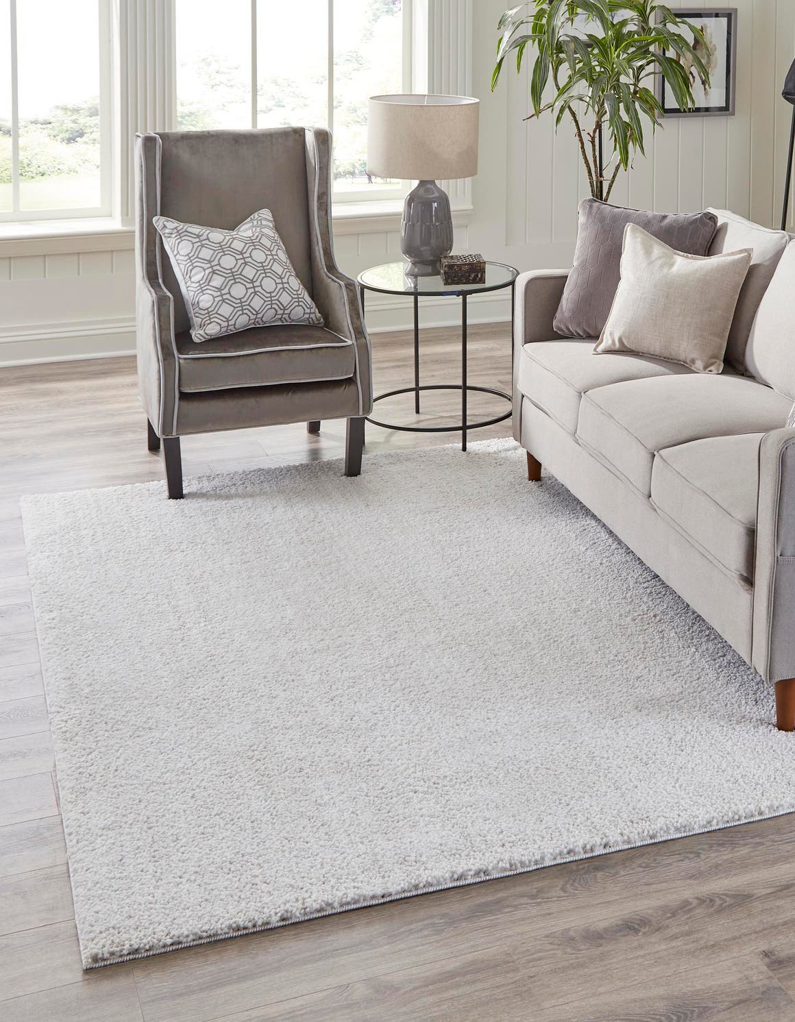 Sea Salt White 7' 10 x 10' Jill Zarin Shaggy Chic Rectangle Area Rug Thick Soft Touch Fluffy & Plush Shaggy Pile 100% Polyester (Space-Dyed Yarn) With Jute Backing  Carpet for Sale at Rug Engine