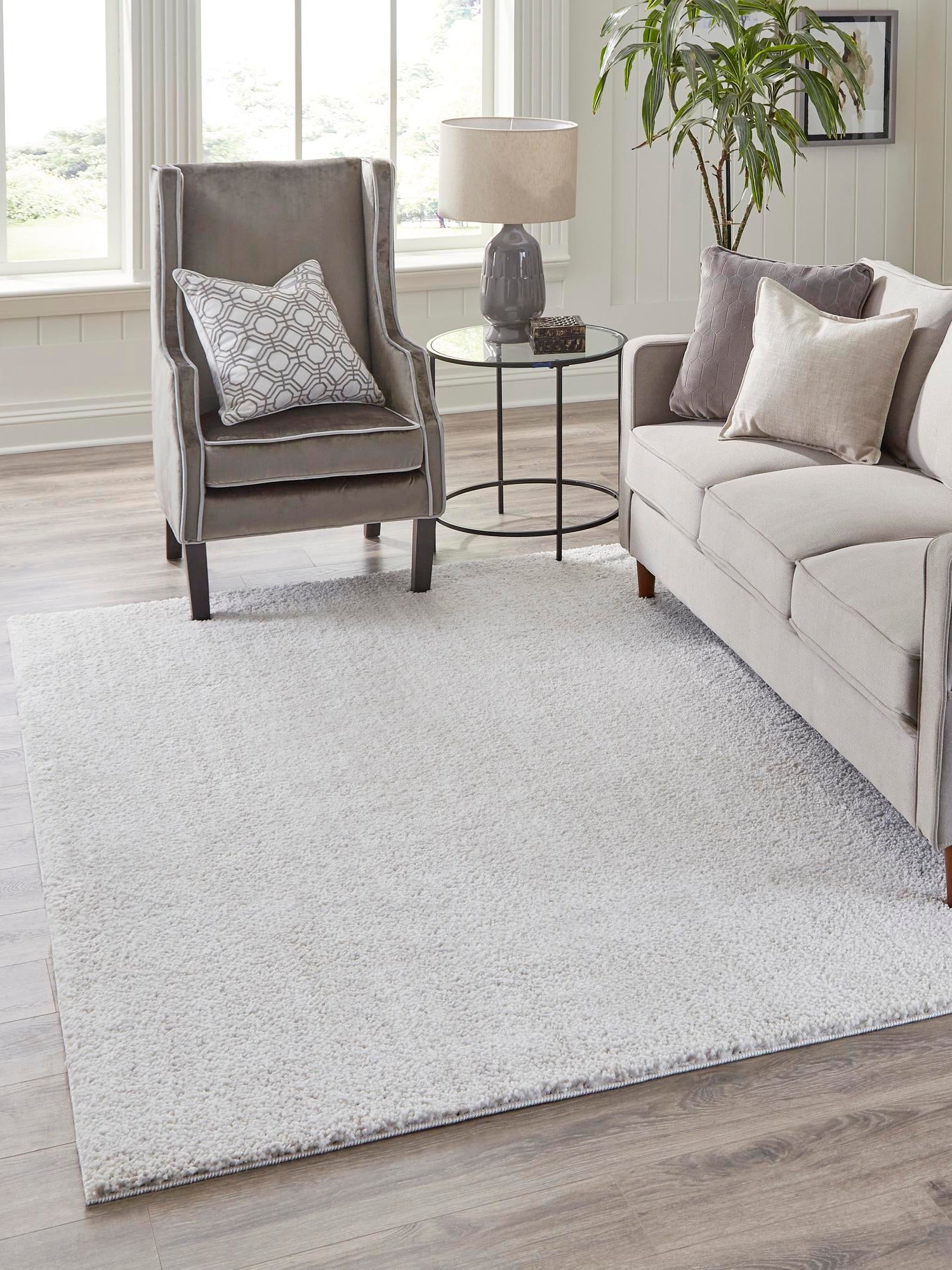 Sea Salt White 1' 4 x 1' 4 Jill Zarin Shaggy Chic Sample Area Rug Thick Soft Touch Fluffy & Plush Shaggy Pile 100% Polyester (Space-Dyed Yarn) With Jute Backing  Carpet for Sale at Rug Engine