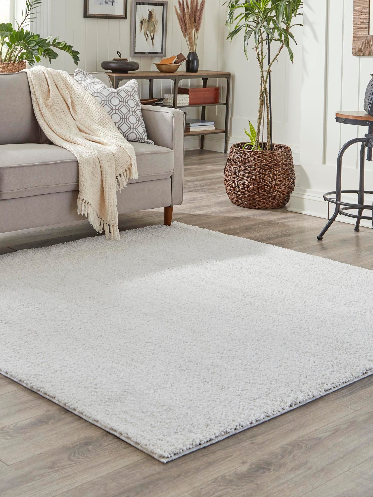 Sea Salt White 7' 10 x 7' 10 Jill Zarin Shaggy Chic Square Area Rug Thick Soft Touch Fluffy & Plush Shaggy Pile 100% Polyester (Space-Dyed Yarn) With Jute Backing  Carpet for Sale at Rug Engine