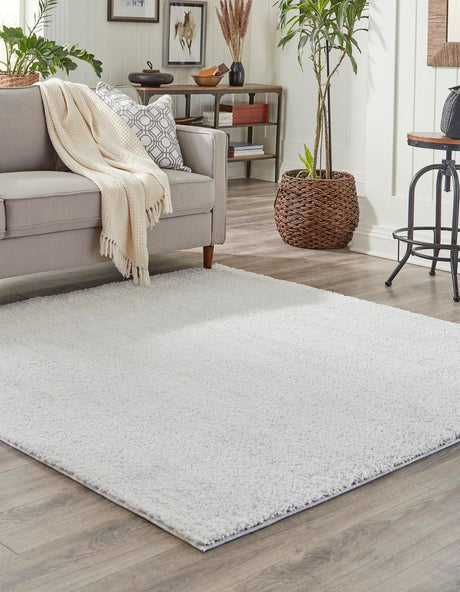 Sea Salt White 7' 10 x 7' 10 Jill Zarin Shaggy Chic Square Area Rug Thick Soft Touch Fluffy & Plush Shaggy Pile 100% Polyester (Space-Dyed Yarn) With Jute Backing  Carpet for Sale at Rug Engine