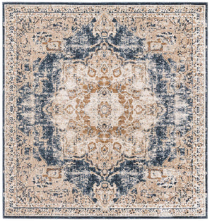Dark Blue 5' 3 x 5' 3 Chateau Square Area Rug 85% Polypropylene & 15% Chenille With Cotton Backing Traditional Vintage Distressed Carpet for Classical Interior Design Decorating for Sale at Rug Engine