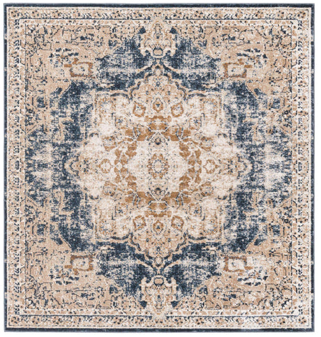 Dark Blue 5' 3 x 5' 3 Chateau Square Area Rug 85% Polypropylene & 15% Chenille With Cotton Backing Traditional Vintage Distressed Carpet for Classical Interior Design Decorating for Sale at Rug Engine