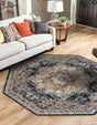 Dark Blue 5' 3 x 5' 3 Chateau Octagon Area Rug 85% Polypropylene & 15% Chenille With Cotton Backing Traditional Vintage Distressed Carpet for Classical Interior Design Decorating for Sale at Rug Engine