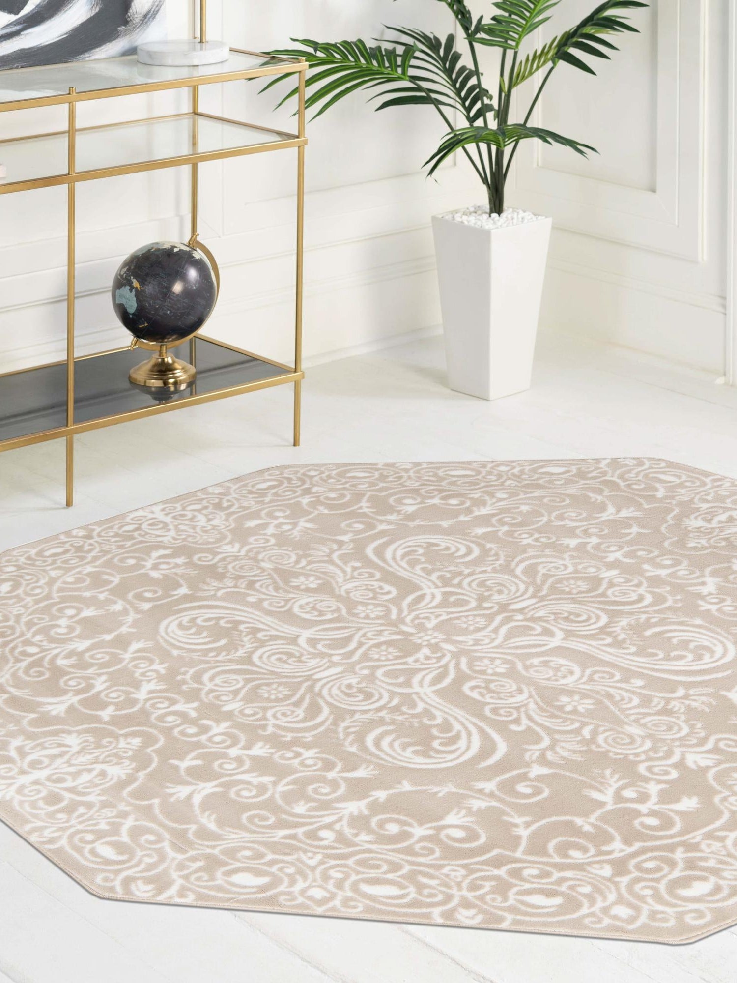 Beige 5' 3 x 5' 3 Rushmore Octagon Area Rug 55% Polypropylene & 45% Polyester Durable Quality Carpet for Indoor Home Decorating for Sale at Rug Engine