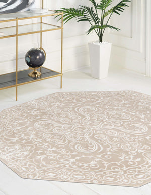 Beige 5' 3 x 5' 3 Rushmore Octagon Area Rug 55% Polypropylene & 45% Polyester Durable Quality Carpet for Indoor Home Decorating for Sale at Rug Engine