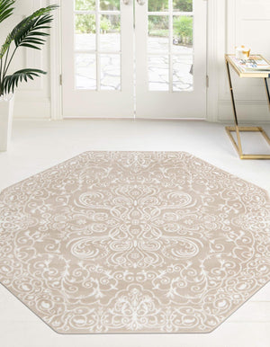 Beige 5' 3 x 5' 3 Rushmore Octagon Area Rug 55% Polypropylene & 45% Polyester Durable Quality Carpet for Indoor Home Decorating for Sale at Rug Engine