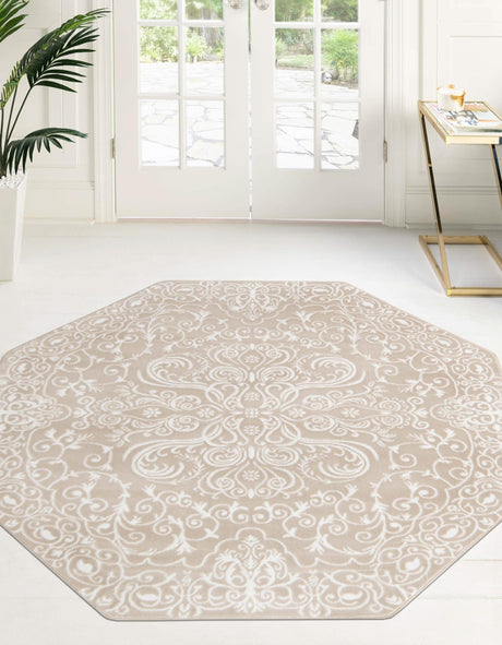 Beige 5' 3 x 5' 3 Rushmore Octagon Area Rug 55% Polypropylene & 45% Polyester Durable Quality Carpet for Indoor Home Decorating for Sale at Rug Engine