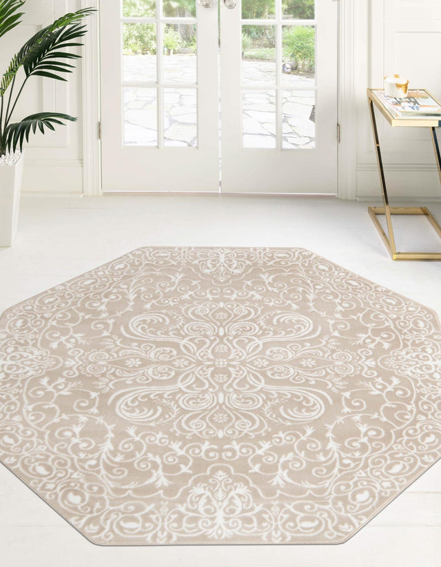 Beige 5' 3 x 5' 3 Rushmore Octagon Area Rug 55% Polypropylene & 45% Polyester Durable Quality Carpet for Indoor Home Decorating for Sale at Rug Engine