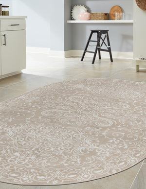 Beige 4' 1 x 6' 1 Rushmore Oval Area Rug 55% Polypropylene & 45% Polyester Durable Quality Carpet for Indoor Home Decorating for Sale at Rug Engine