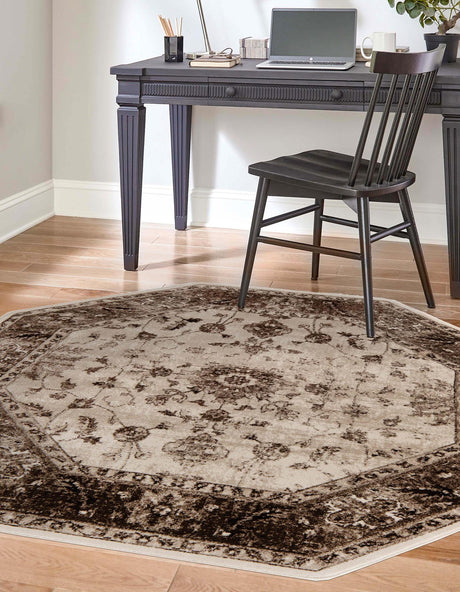 Cream 5' 3 x 5' 3 Rushmore Octagon Area Rug 55% Polypropylene & 45% Polyester Durable Quality Carpet for Indoor Home Decorating for Sale at Rug Engine