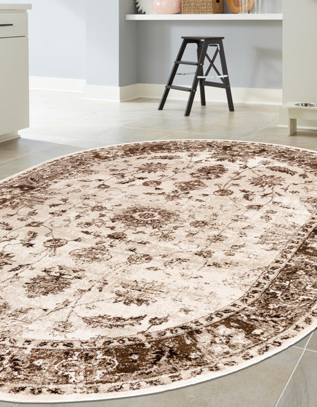 Cream 4' 1 x 6' 1 Rushmore Oval Area Rug 55% Polypropylene & 45% Polyester Durable Quality Carpet for Indoor Home Decorating for Sale at Rug Engine