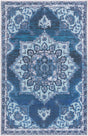 Washable Navy Blue 5' 11 x 9' Renaissance Rectangle Area Rug Easy to Clean Stain Resistant & Durable Colorful Distressed Vintage Carpet for Sale at Rug Engine