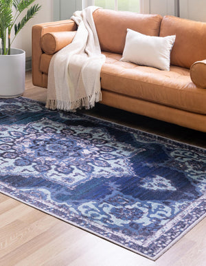 Washable Navy Blue 2' x 3' 1 Renaissance Rectangle Area Rug Easy to Clean Stain Resistant & Durable Colorful Distressed Vintage Carpet for Sale at Rug Engine