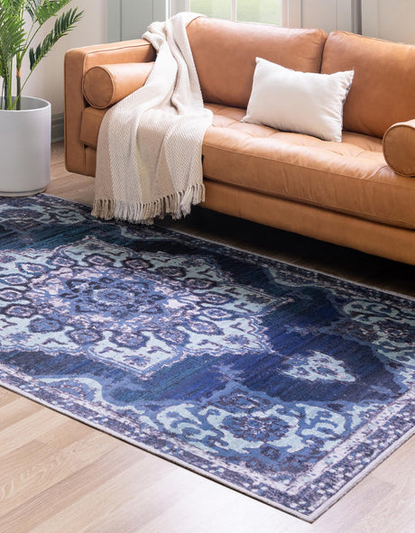 Washable Navy Blue 2' x 3' 1 Renaissance Rectangle Area Rug Easy to Clean Stain Resistant & Durable Colorful Distressed Vintage Carpet for Sale at Rug Engine