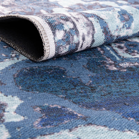 Washable Navy Blue 7' 10 x 10' Renaissance Rectangle Area Rug Easy to Clean Stain Resistant & Durable Colorful Distressed Vintage Carpet for Sale at Rug Engine