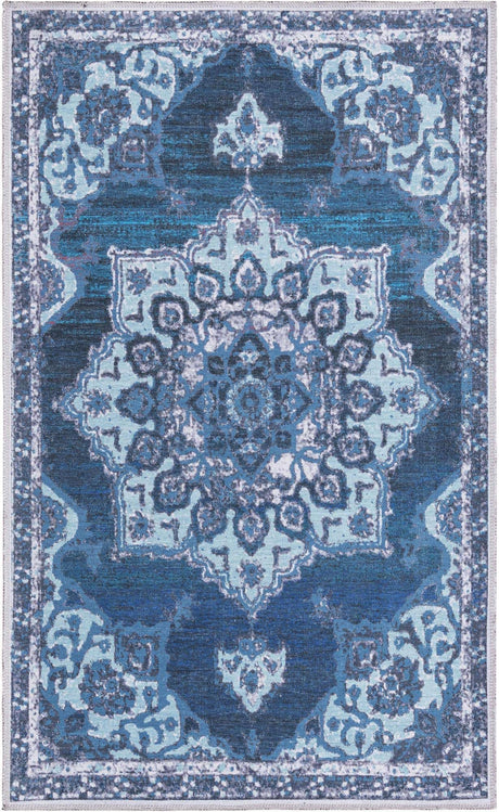 Navy Blue 3' 3 x 5' 3 Renaissance Washable Rectangle Rug