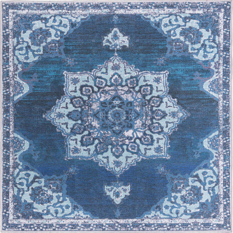 Navy Blue 8' x 8' Renaissance Washable Square Rug