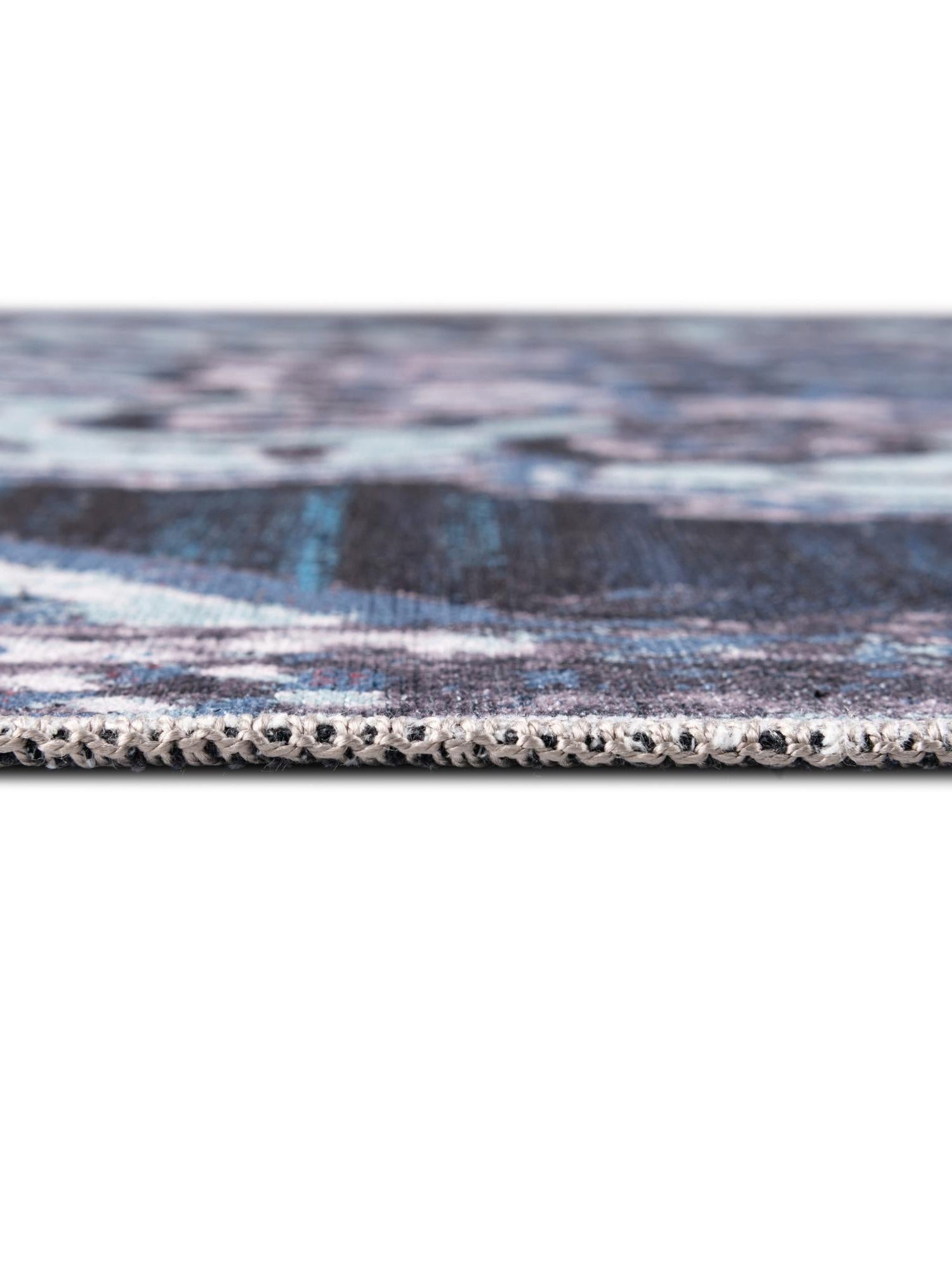 Washable Navy Blue 7' 3 x 7' 3 Renaissance Square Area Rug Easy to Clean Stain Resistant & Durable Colorful Distressed Vintage Carpet for Sale at Rug Engine