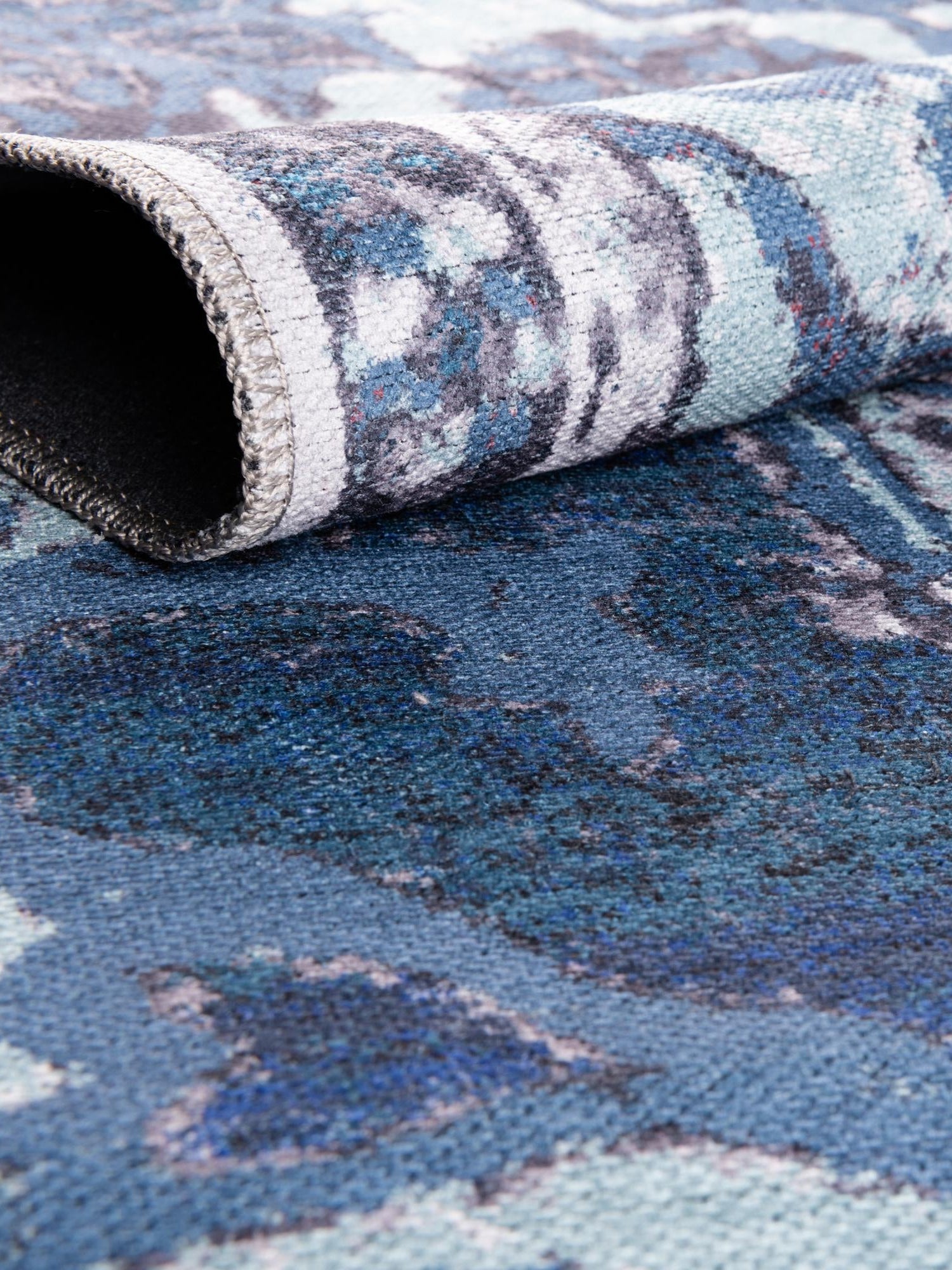 Washable Navy Blue 7' 3 x 7' 3 Renaissance Square Area Rug Easy to Clean Stain Resistant & Durable Colorful Distressed Vintage Carpet for Sale at Rug Engine