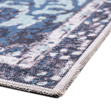Washable Navy Blue 7' 10 x 7' 10 Renaissance Square Area Rug Easy to Clean Stain Resistant & Durable Colorful Distressed Vintage Carpet for Sale at Rug Engine