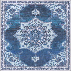 Navy Blue 7' 3 x 7' 3 Renaissance Washable Square Rug