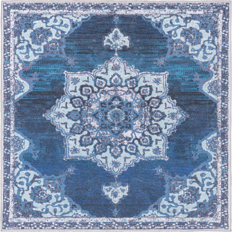 Navy Blue 7' 3 x 7' 3 Renaissance Washable Square Rug