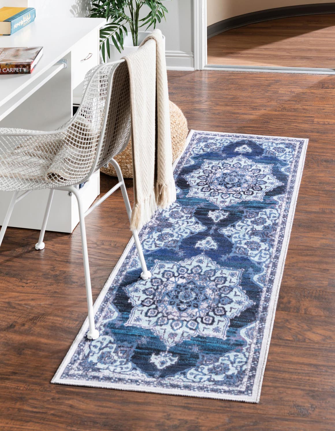 Washable Navy Blue 2' x 8' Renaissance Runner Area Rug Easy to Clean Stain Resistant & Durable Colorful Distressed Vintage Carpet for Sale at Rug Engine