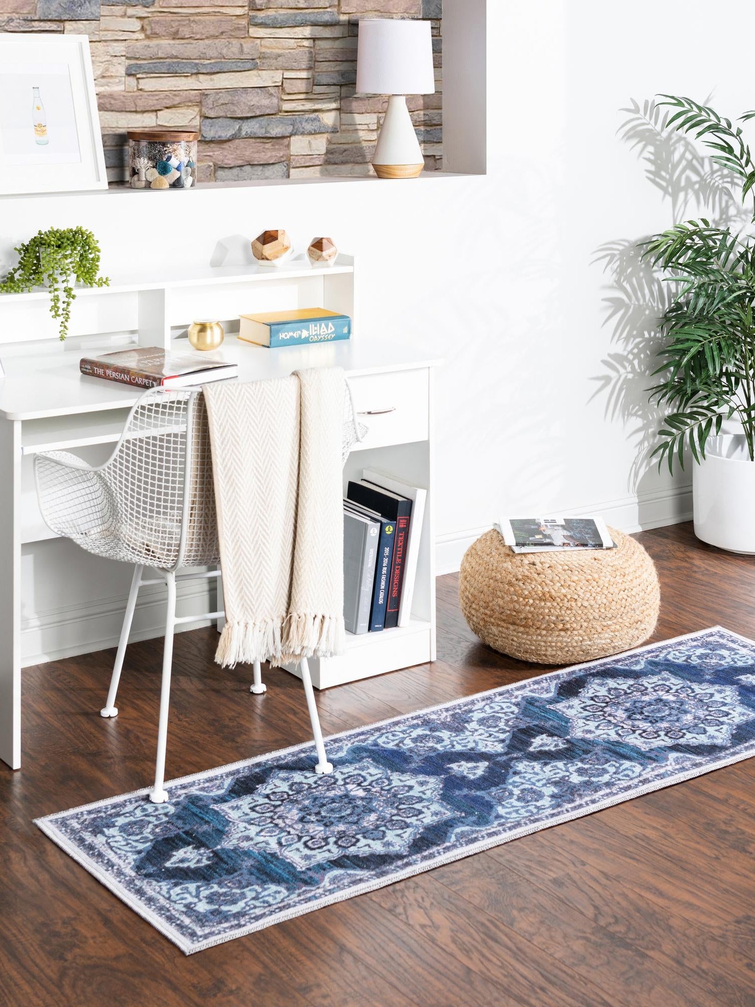 Washable Navy Blue 2' x 10' Renaissance Runner Area Rug Easy to Clean Stain Resistant & Durable Colorful Distressed Vintage Carpet for Sale at Rug Engine