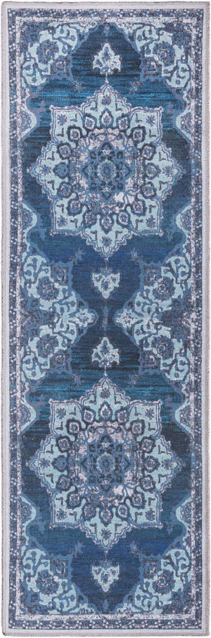 Navy Blue 2' x 6' Renaissance Washable Runner Rug