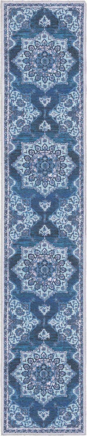 Washable Navy Blue 2' x 10' Renaissance Runner Area Rug Easy to Clean Stain Resistant & Durable Colorful Distressed Vintage Carpet for Sale at Rug Engine