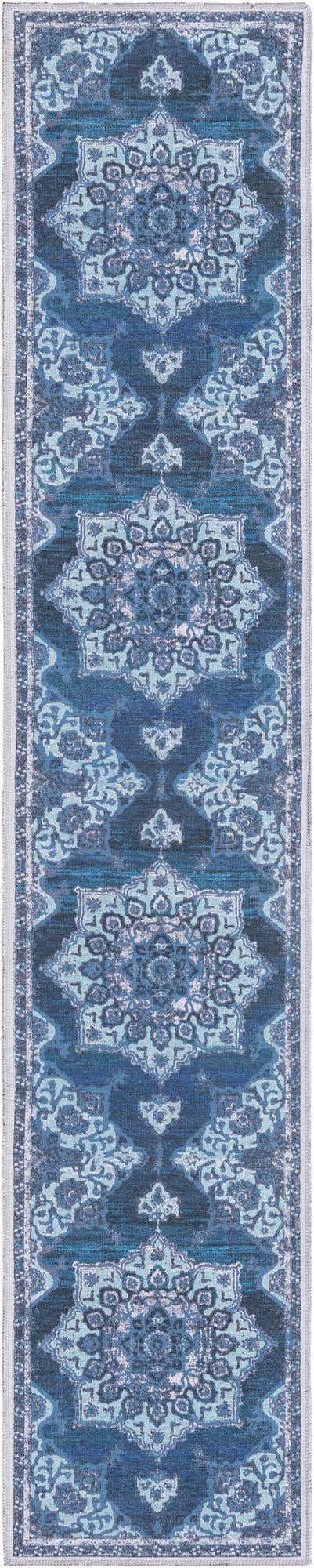 Washable Navy Blue 2' x 10' Renaissance Runner Area Rug Easy to Clean Stain Resistant & Durable Colorful Distressed Vintage Carpet for Sale at Rug Engine