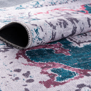 Washable Teal Green 8' x 10' Renaissance Washable Rectangle Area Rug Easy to Clean Stain Resistant & Durable Colorful Distressed Vintage Carpet for Sale at Rug Engine