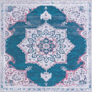 Teal Green 10' 6 x 10' 6 Renaissance Washable Square Rug