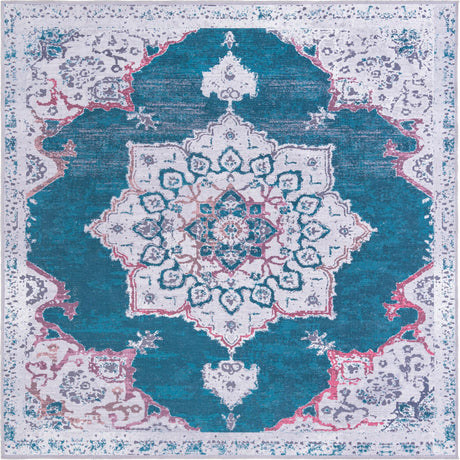Teal Green 10' 6 x 10' 6 Renaissance Washable Square Rug
