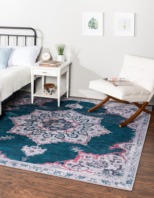Teal Green 10' 6 x 10' 6 Renaissance Washable Square Rug