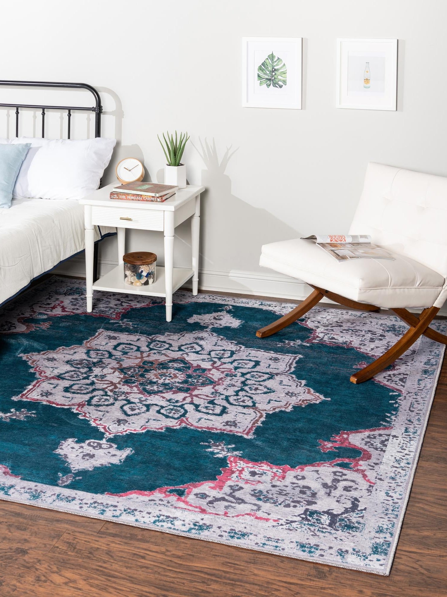 Washable Teal Green 7' 10 x 7' 10 Renaissance Square Area Rug Easy to Clean Stain Resistant & Durable Colorful Distressed Vintage Carpet for Sale at Rug Engine