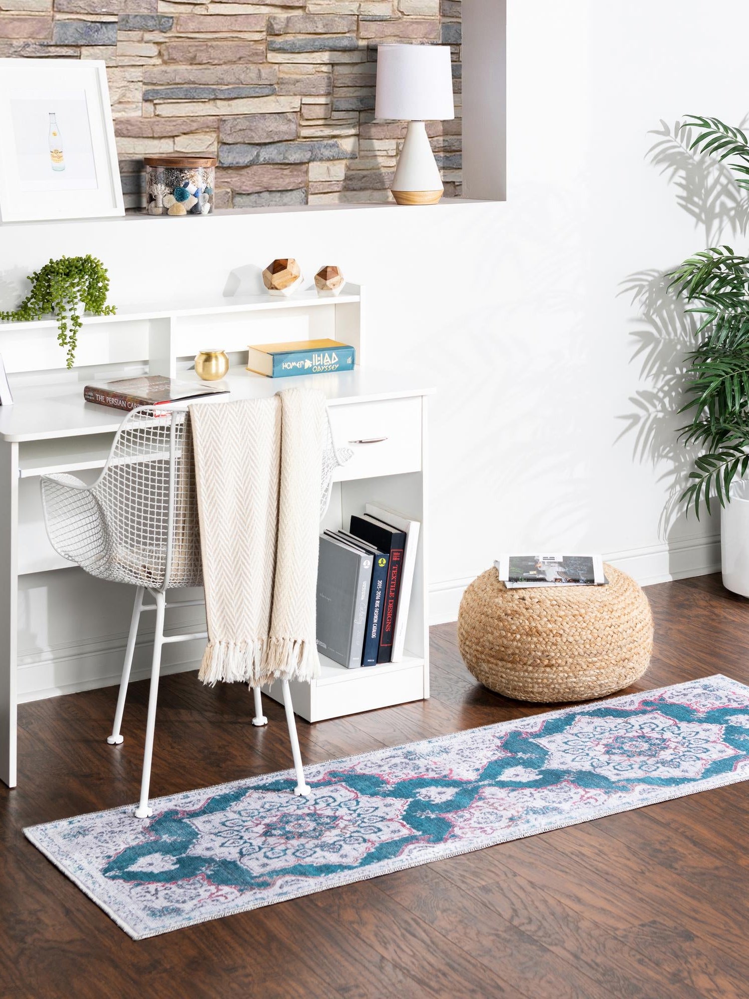 Washable Teal Green 2' x 13' Renaissance Runner Area Rug Easy to Clean Stain Resistant & Durable Colorful Distressed Vintage Carpet for Sale at Rug Engine