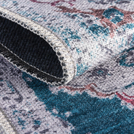 Washable Teal Green 2' x 9' 10 Renaissance Runner Area Rug Easy to Clean Stain Resistant & Durable Colorful Distressed Vintage Carpet for Sale at Rug Engine