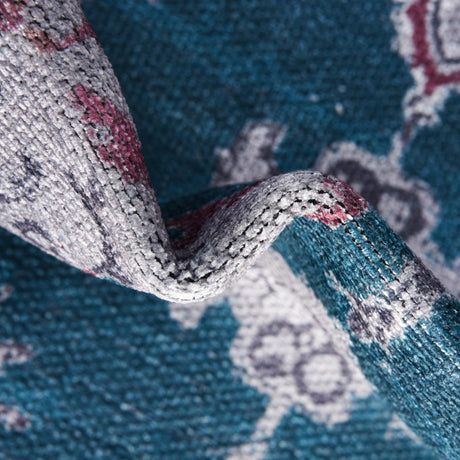 Washable Teal Green 2' x 9' 10 Renaissance Runner Area Rug Easy to Clean Stain Resistant & Durable Colorful Distressed Vintage Carpet for Sale at Rug Engine