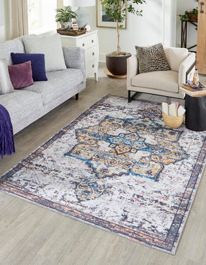 Washable Sea Salt White 5' 3 x 8' Renaissance Rectangle Area Rug Easy to Clean Stain Resistant & Durable Colorful Distressed Vintage Carpet for Sale at Rug Engine