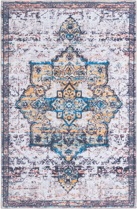 Washable Sea Salt White 5' 3 x 8' Renaissance Rectangle Area Rug Easy to Clean Stain Resistant & Durable Colorful Distressed Vintage Carpet for Sale at Rug Engine