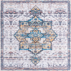 Sea Salt White 8' x 8' Renaissance Washable Square Rug