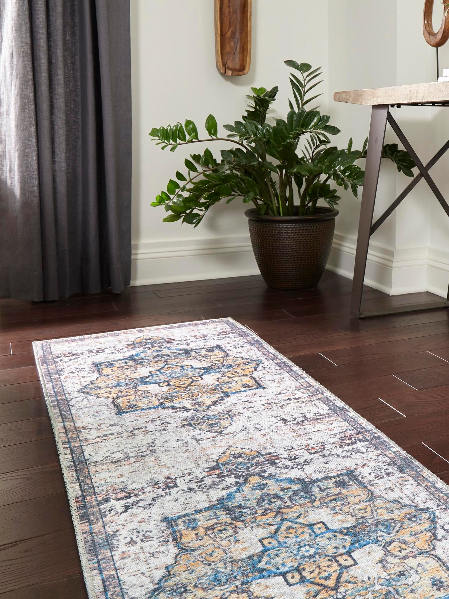 Washable Sea Salt White 2' x 8' Renaissance Runner Area Rug Easy to Clean Stain Resistant & Durable Colorful Distressed Vintage Carpet for Sale at Rug Engine
