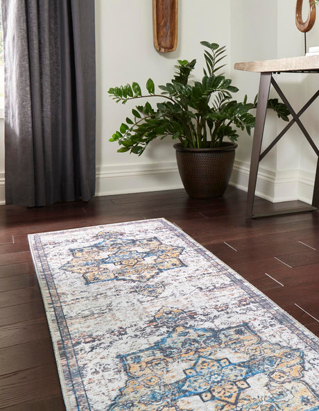 Washable Sea Salt White 2' x 8' Renaissance Runner Area Rug Easy to Clean Stain Resistant & Durable Colorful Distressed Vintage Carpet for Sale at Rug Engine