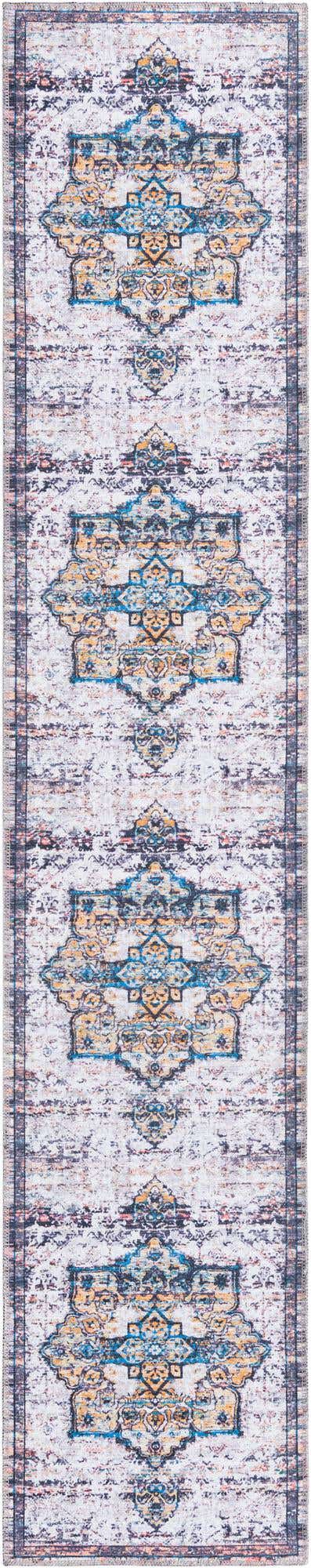 Washable Sea Salt White 2' x 10' Renaissance Runner Area Rug Easy to Clean Stain Resistant & Durable Colorful Distressed Vintage Carpet for Sale at Rug Engine