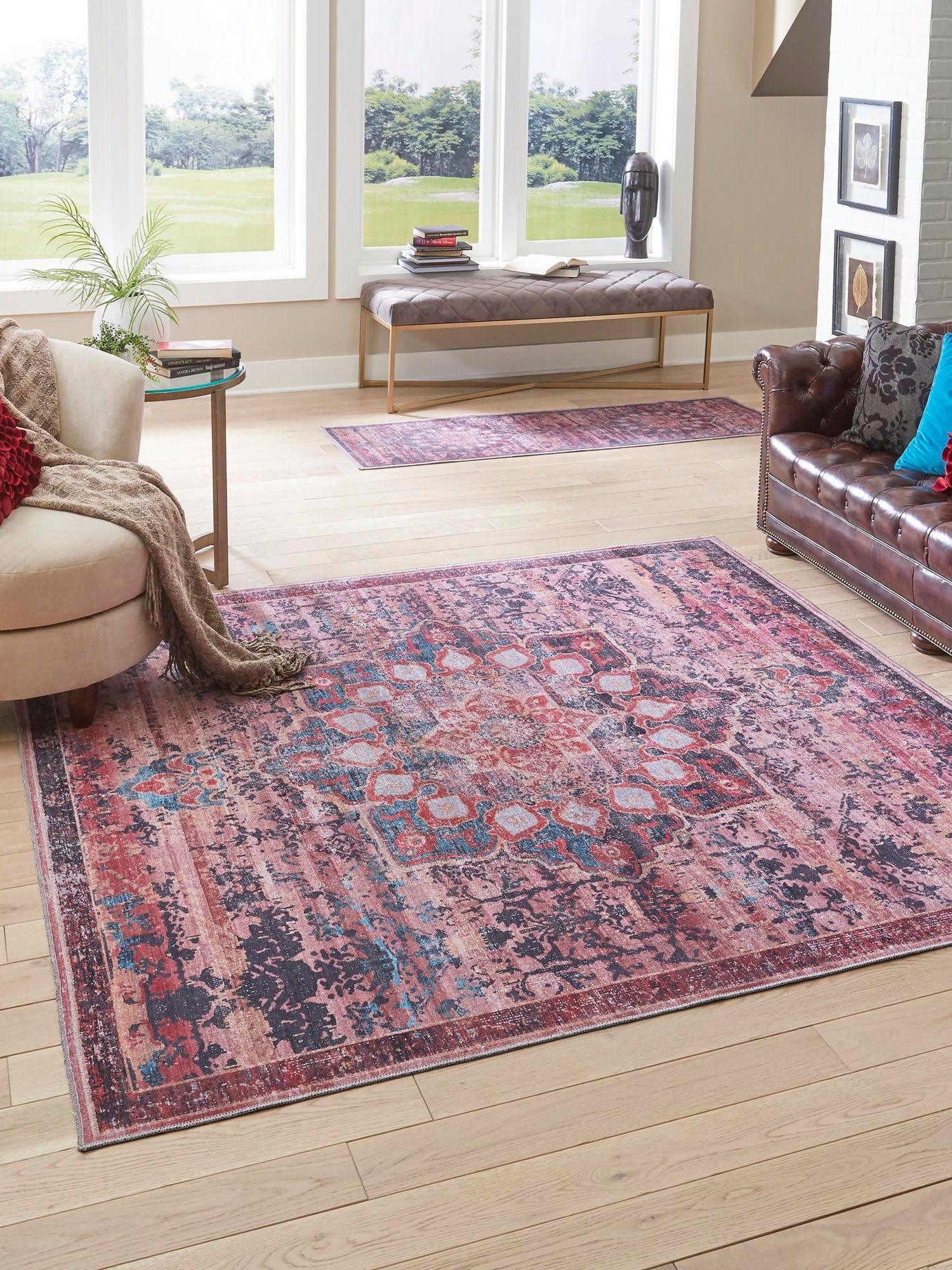 Washable Brick 7' 10 x 7' 10 Renaissance Square Area Rug Easy to Clean Stain Resistant & Durable Colorful Distressed Vintage Carpet for Sale at Rug Engine