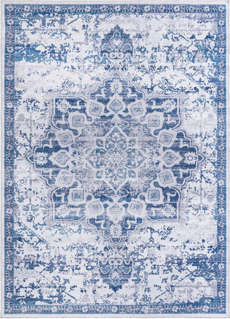 Gray Blue 10' 6 x 14' Renaissance Washable Rectangle Rug